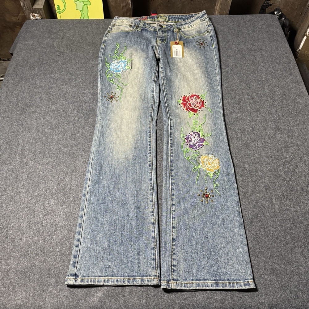VTG Y2K Zco Premium NWT Womens Embroidered Flare Jeans‎ Size 11 VERY RARE Boho